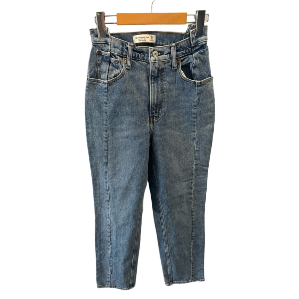 Abercrombie Curve Love 26|2s - 90s Straight Ultra High Rise Jean Vertical Splice - Picture 5 of 13